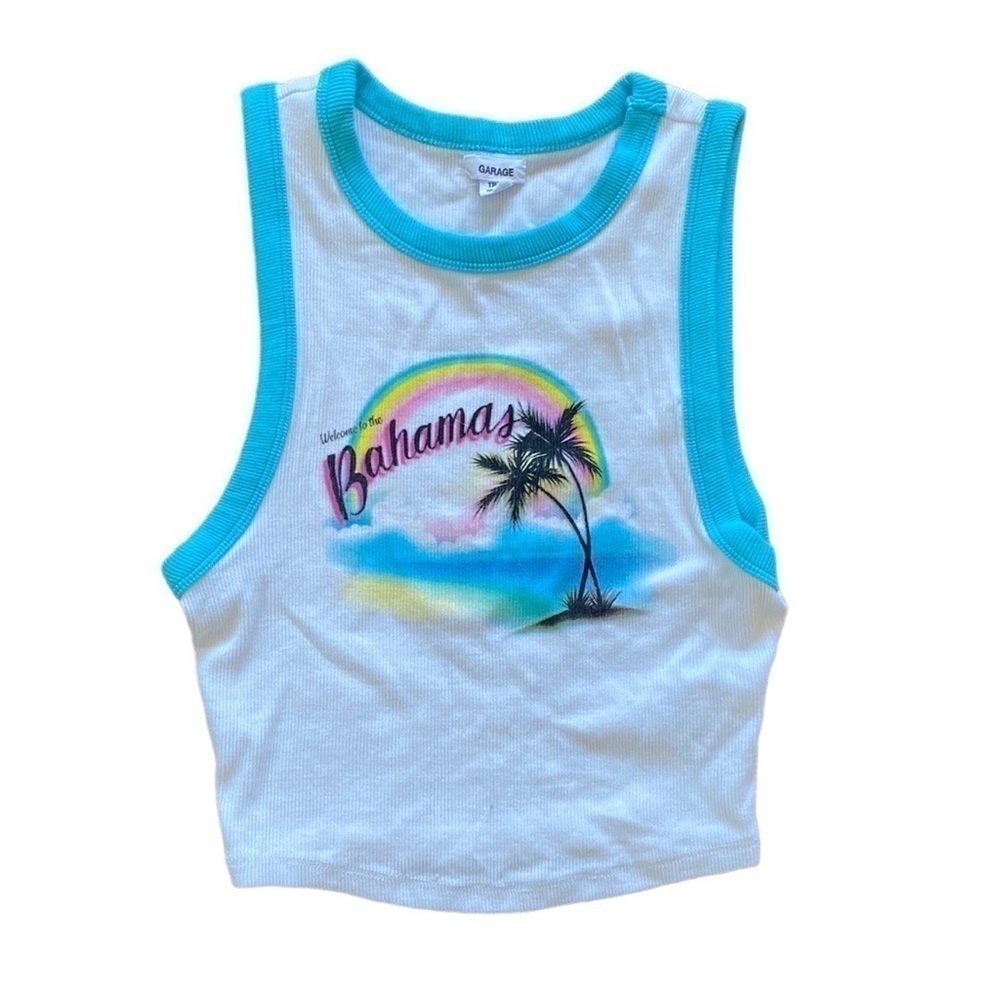 2/$10 Garage White Bahamas Graphic Cropped Tank XS - Picture 1 of 9